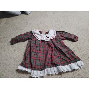 Vintage Alexis Tartan Girls Dress USA Made 18 Mo Dog Embroidered